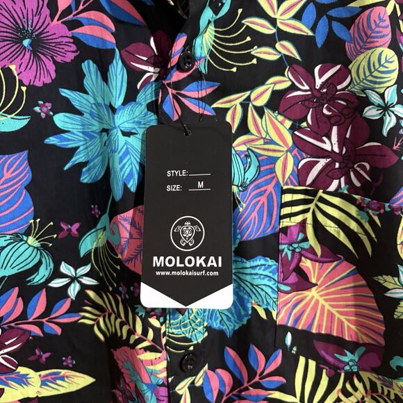 NEW Molokai Surf Short Sleeve Button Up Shirt Colorful Hawaiian Party Men’s M - Picture 7 of 9